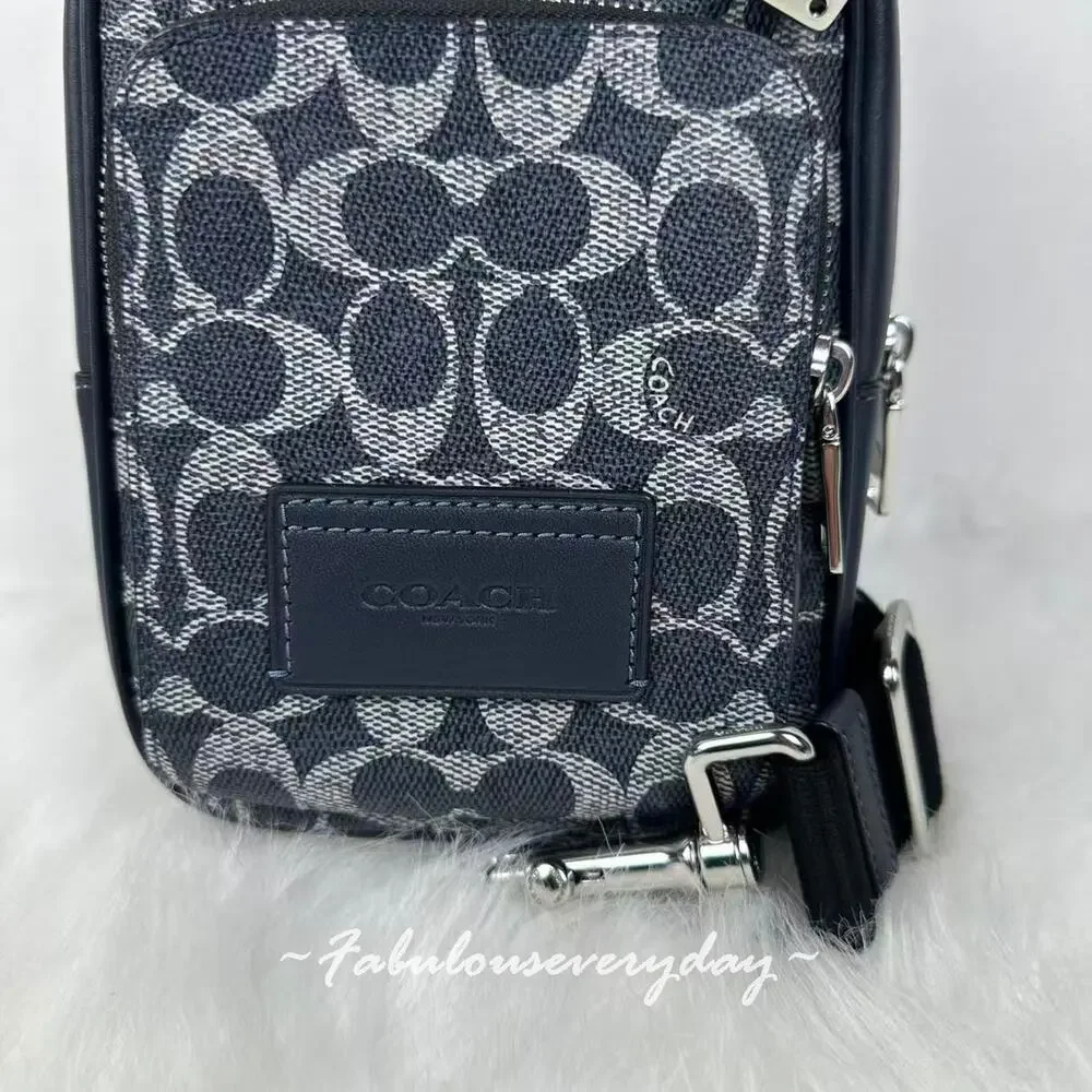 Coach Racer Sling Pack Signature Canvas With Charms/Silver/Denim Chalk CEB27 NWT
